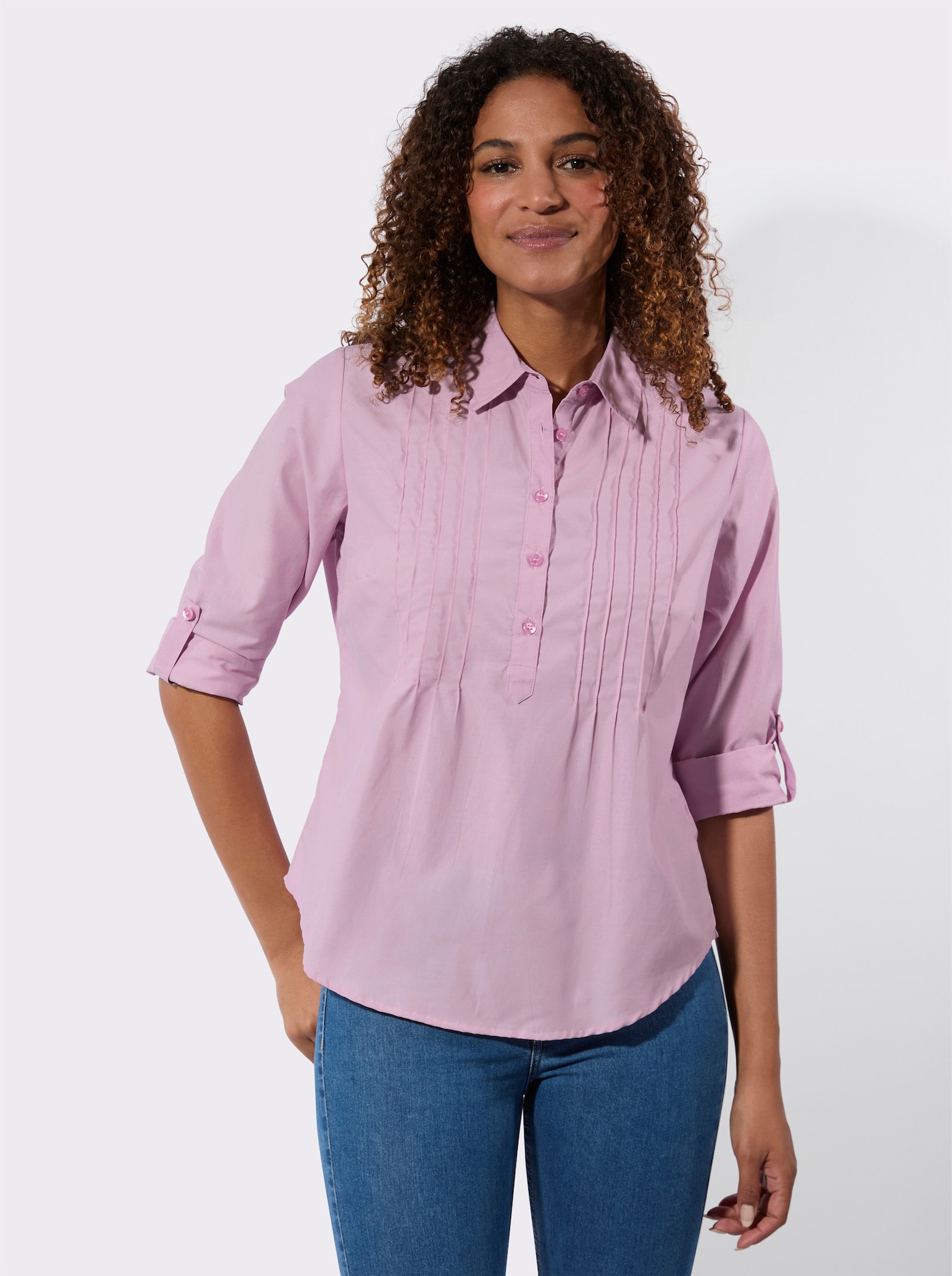 Hemdbluse mit krempelbaren Ärmeln - rosé