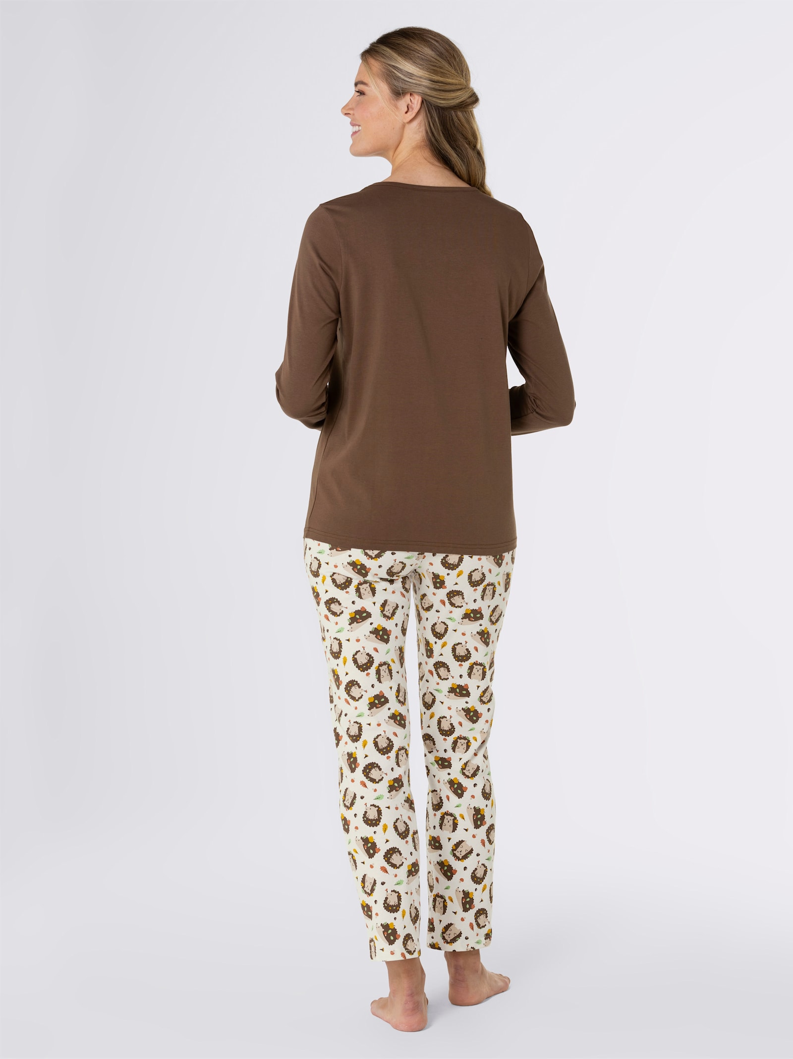 wäschepur Schlafanzüge - reseda-braun + ecru-braun-bedruckt