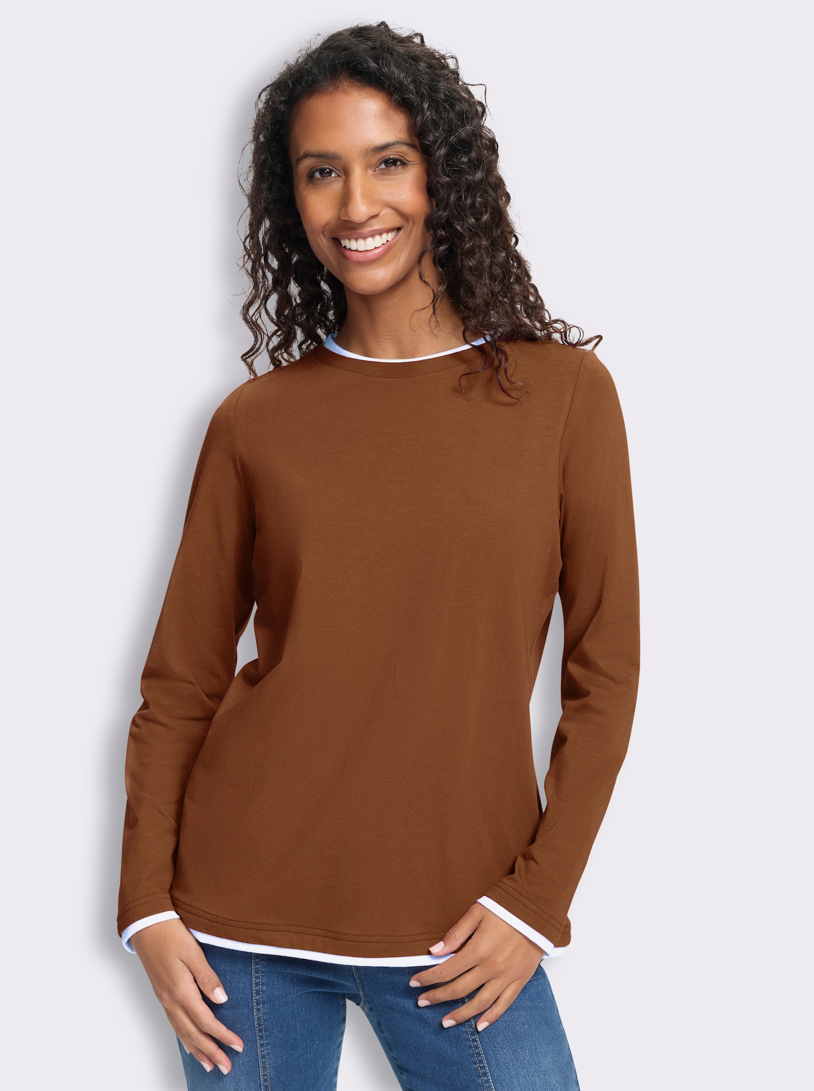 heine Rundhalsshirt in 2-in-1-Optik - cognac-weiß