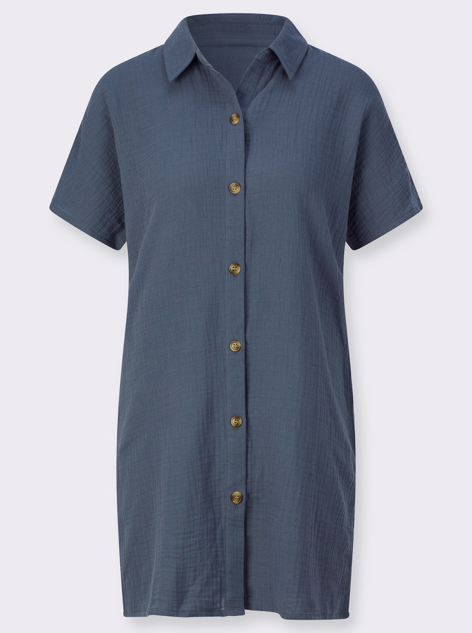Longbluse mit Knopfleiste - rauchblau