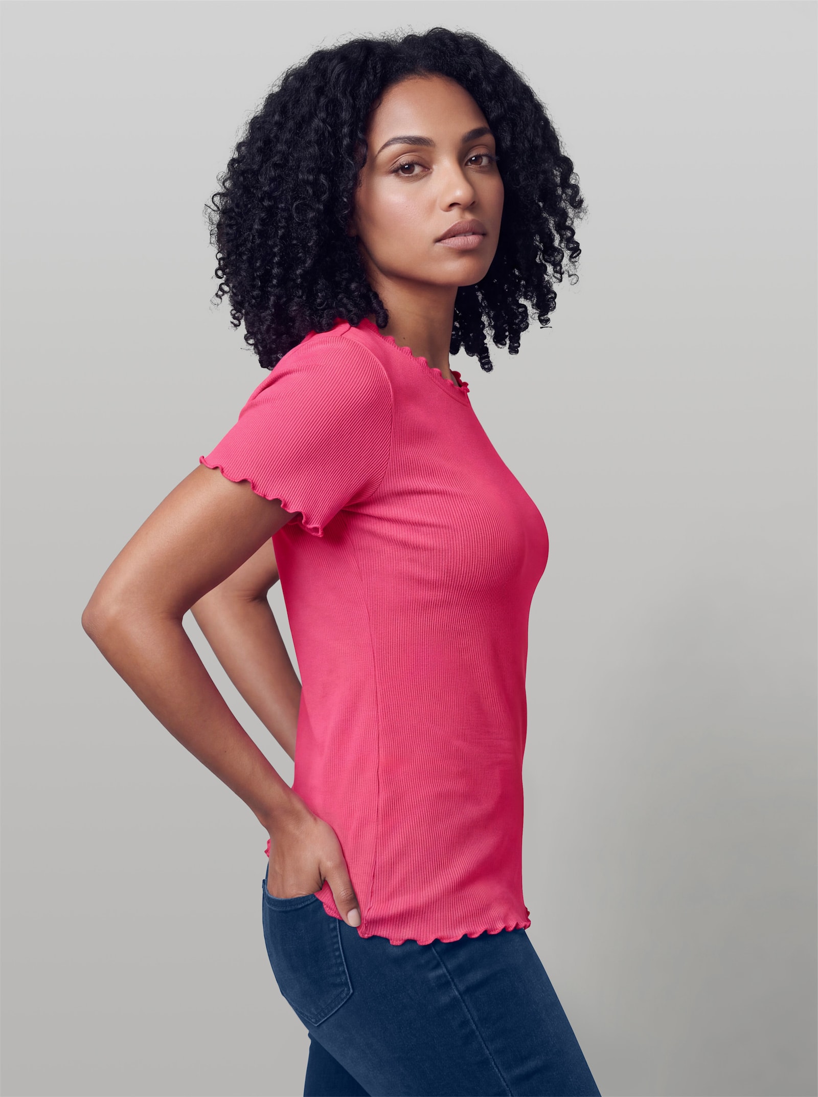 heine Rippshirt mit Wellenkanten - fuchsia