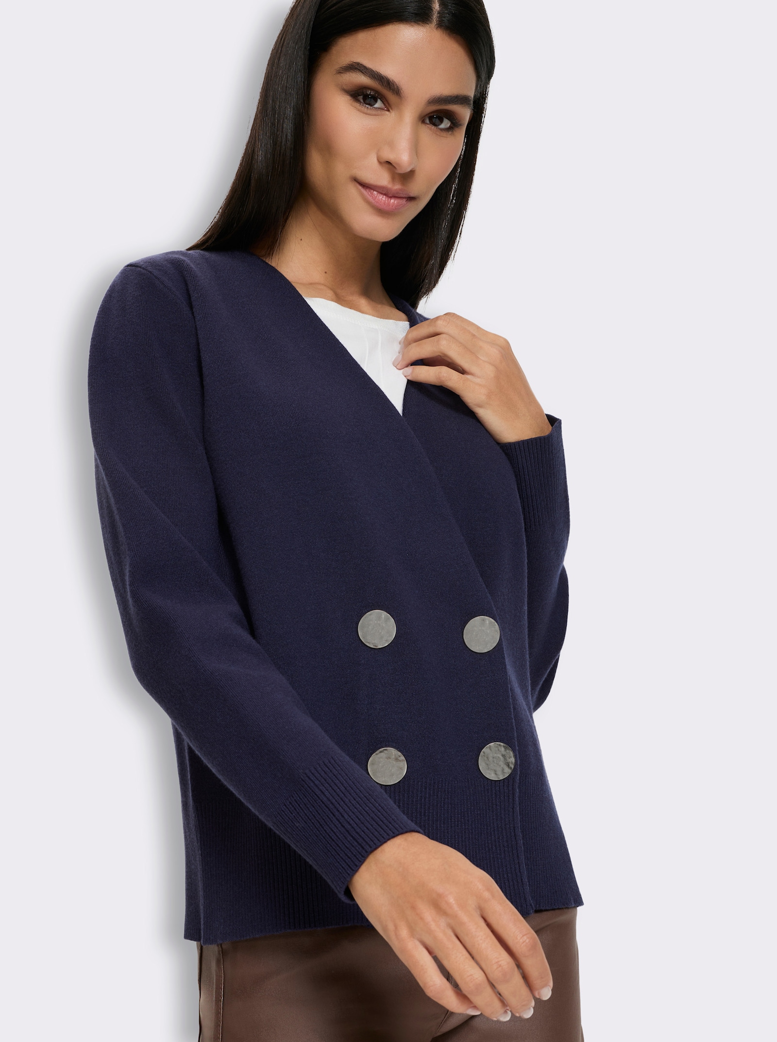 heine Feinstrickjacke mit Zierknöpfen - marine