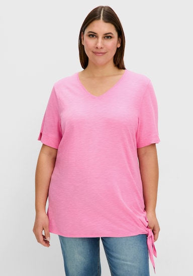 sheego Kurzarmshirt aus Flammgarn-Jersey - blumiges pink