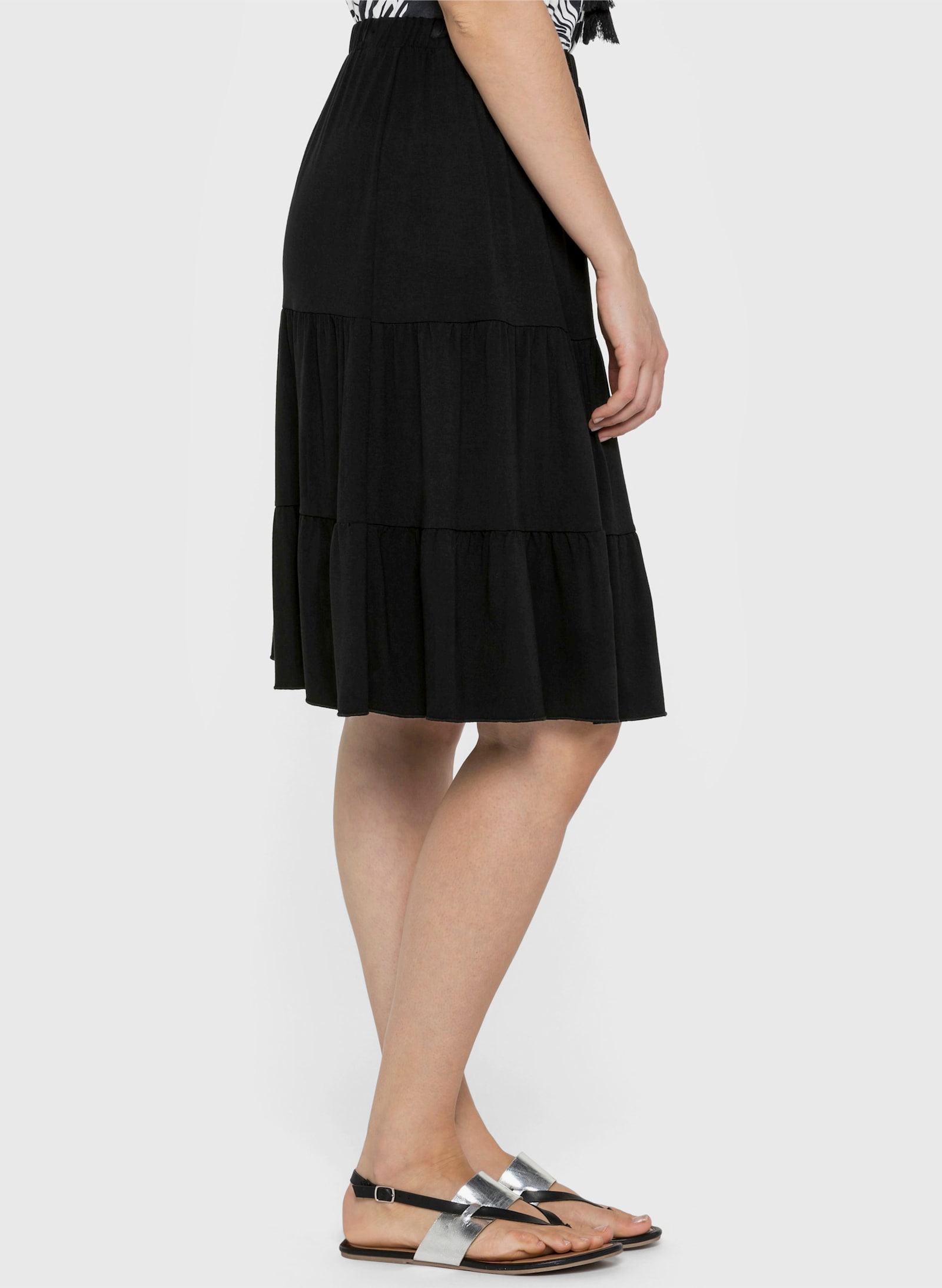 sheego Volantrock mit Gummibund - schwarz