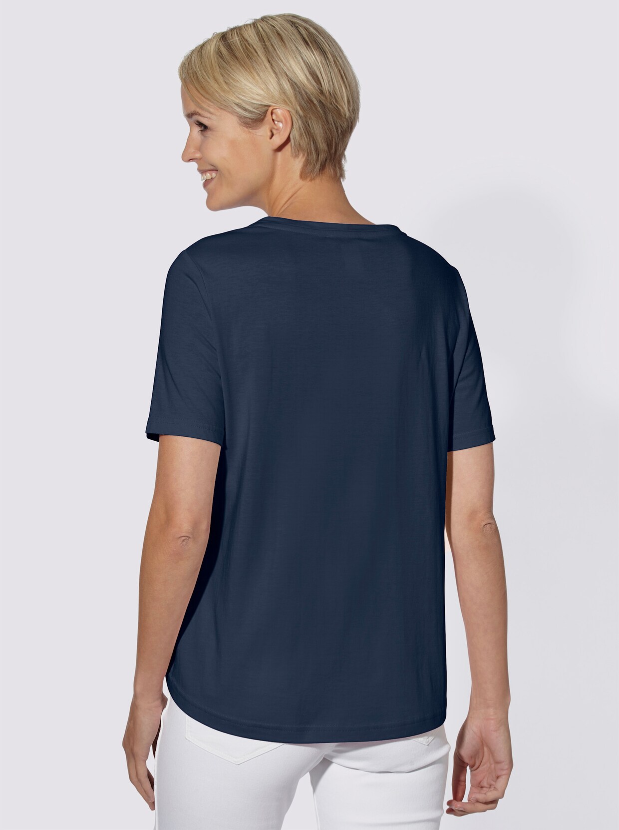 Shirt met V-hals - donkerblauw