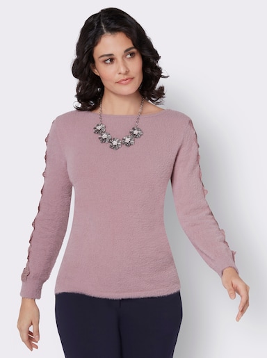 Langarm-Pullover mit U-Boot-Ausschnitt - mauve