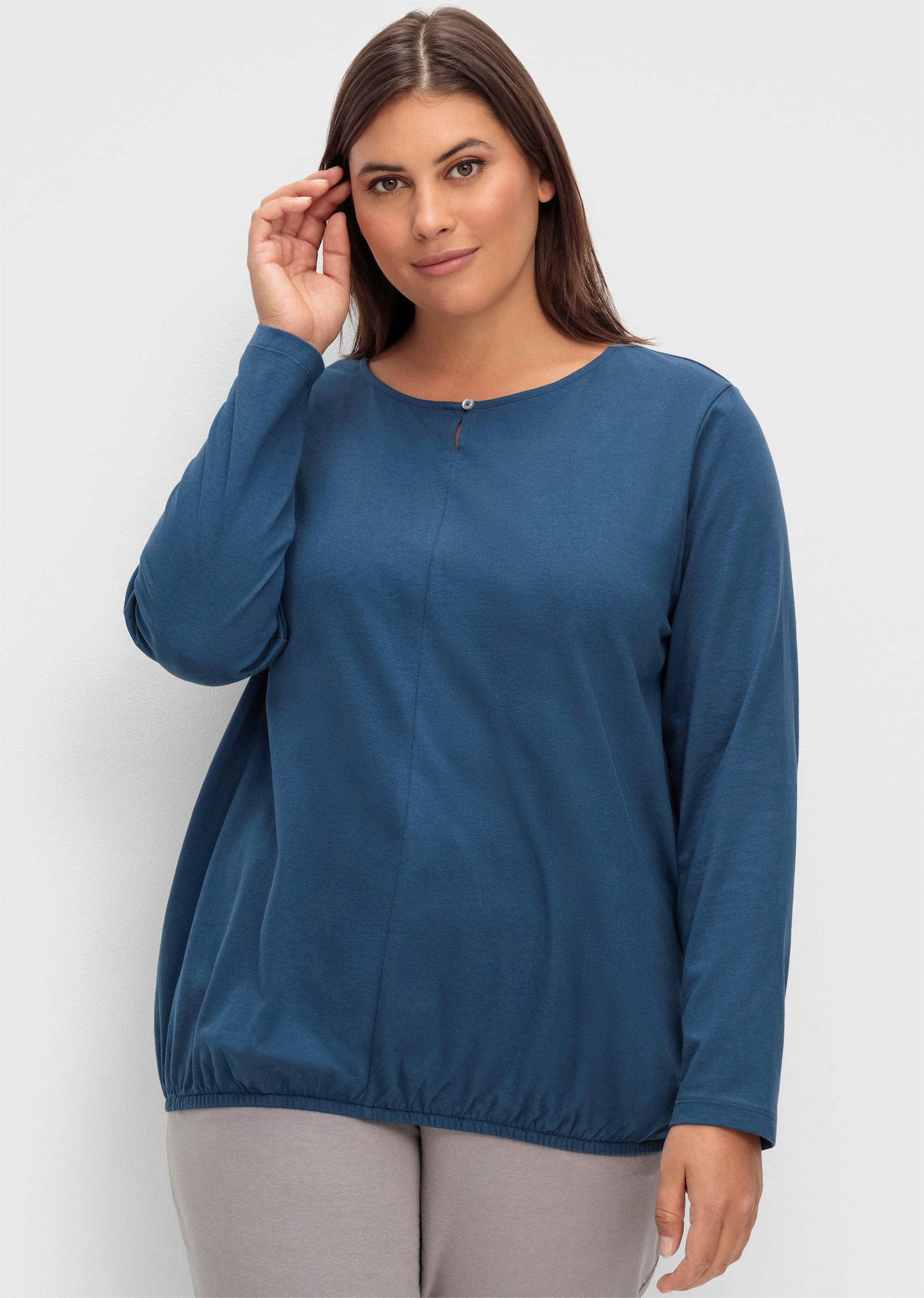 Langarmshirt mit elastischem Saum - dunkelblau