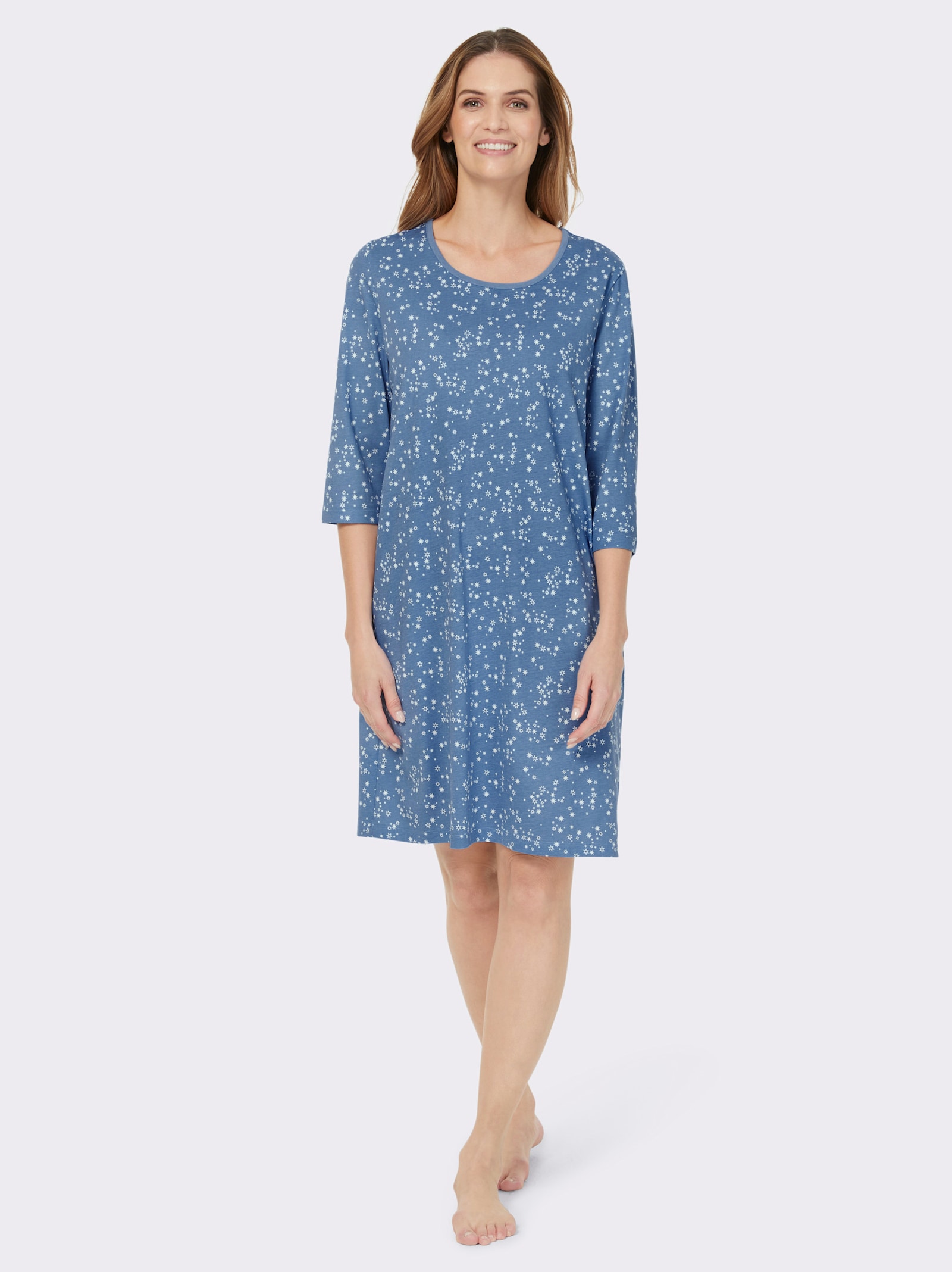 wäschepur Sleepshirts mit platziertem Druck - mittelblau-ecru + erika-ecru