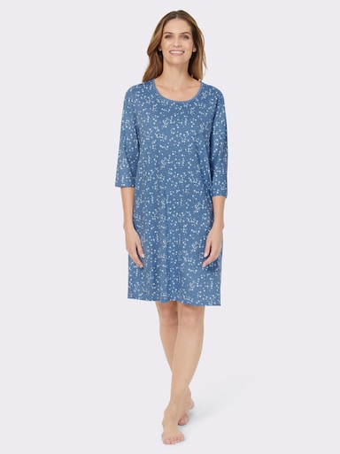 wäschepur Sleepshirts mit platziertem Druck - mittelblau-ecru + erika-ecru