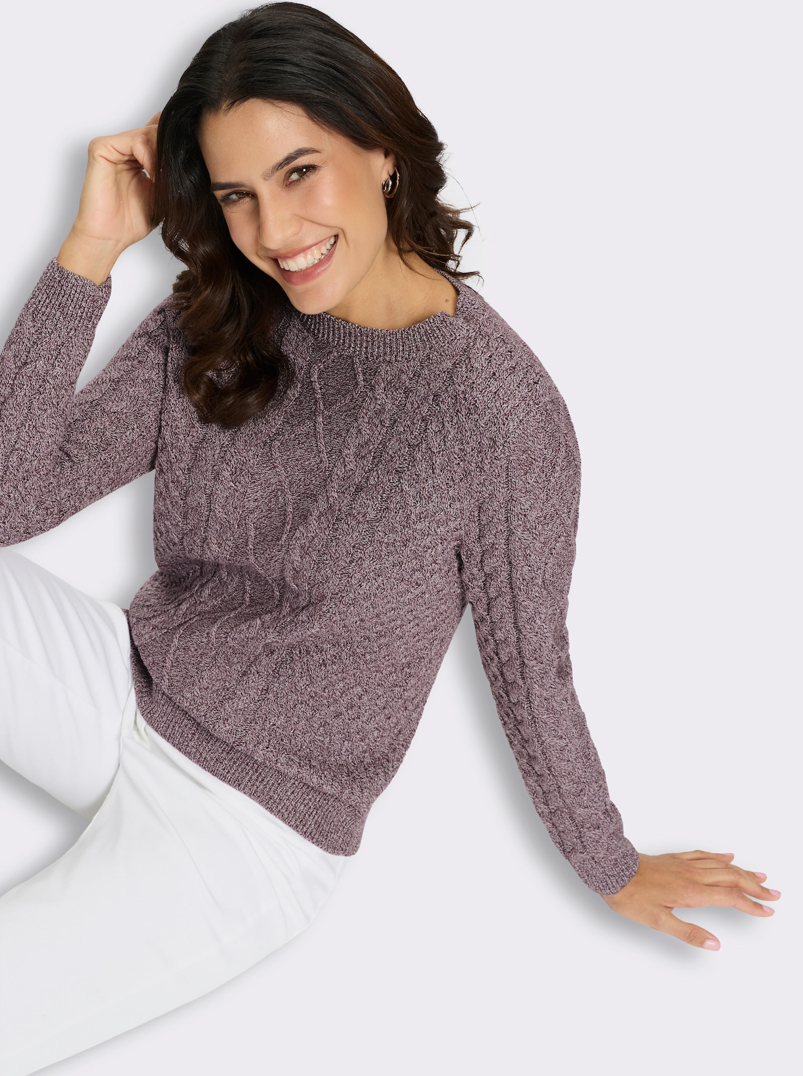 Strickpullover im Mustermix - burgund-meliert