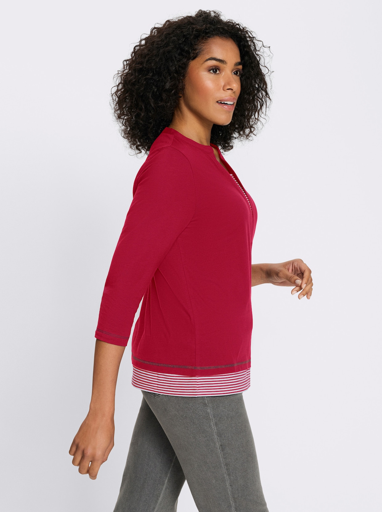 2-in-1-shirt met gestreepte inzetten - rood/wit