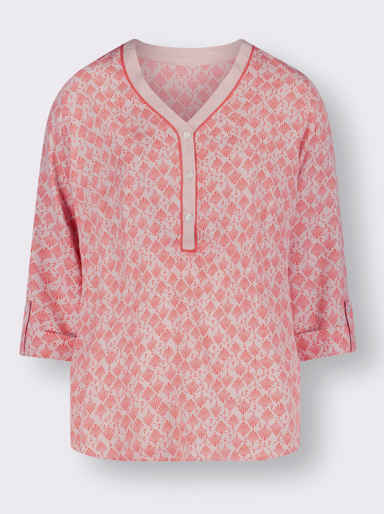 Comfortabele blouse - poeder/grapefruit bedrukt