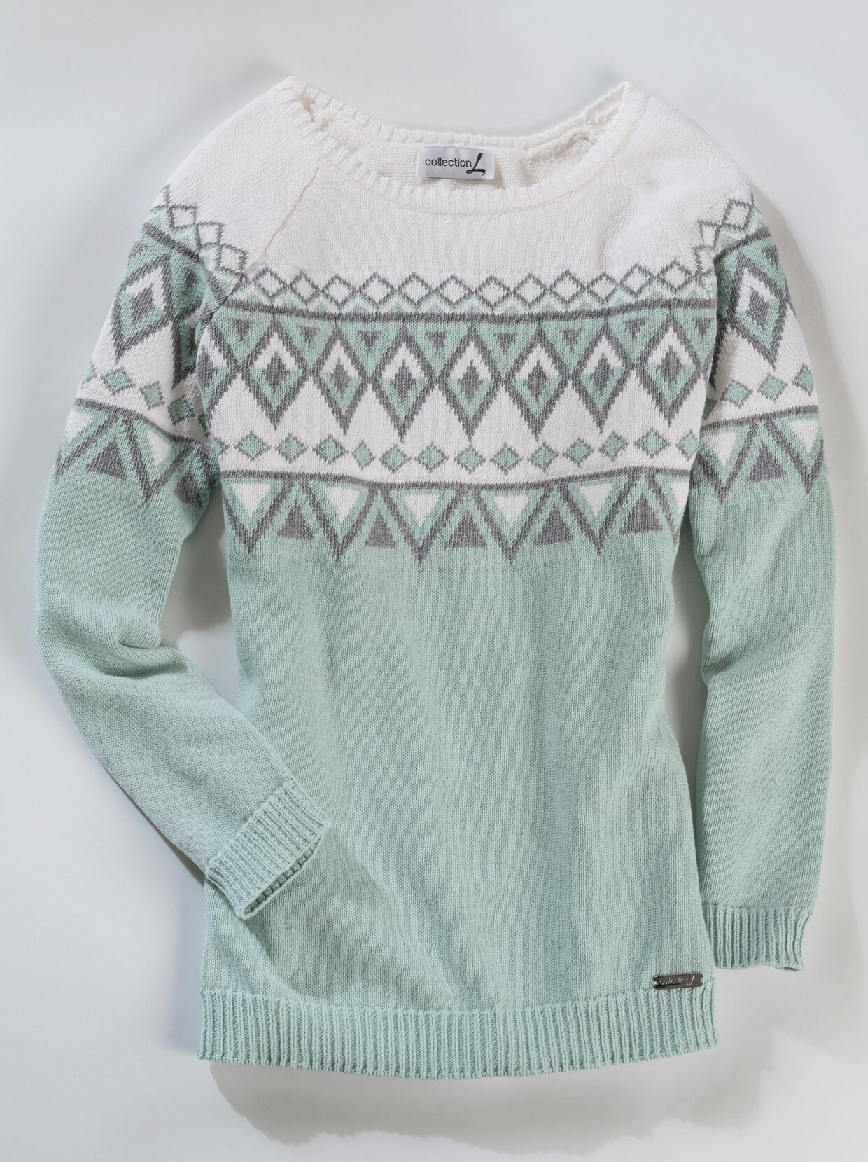 Langarm-Pullover - mint-gemustert