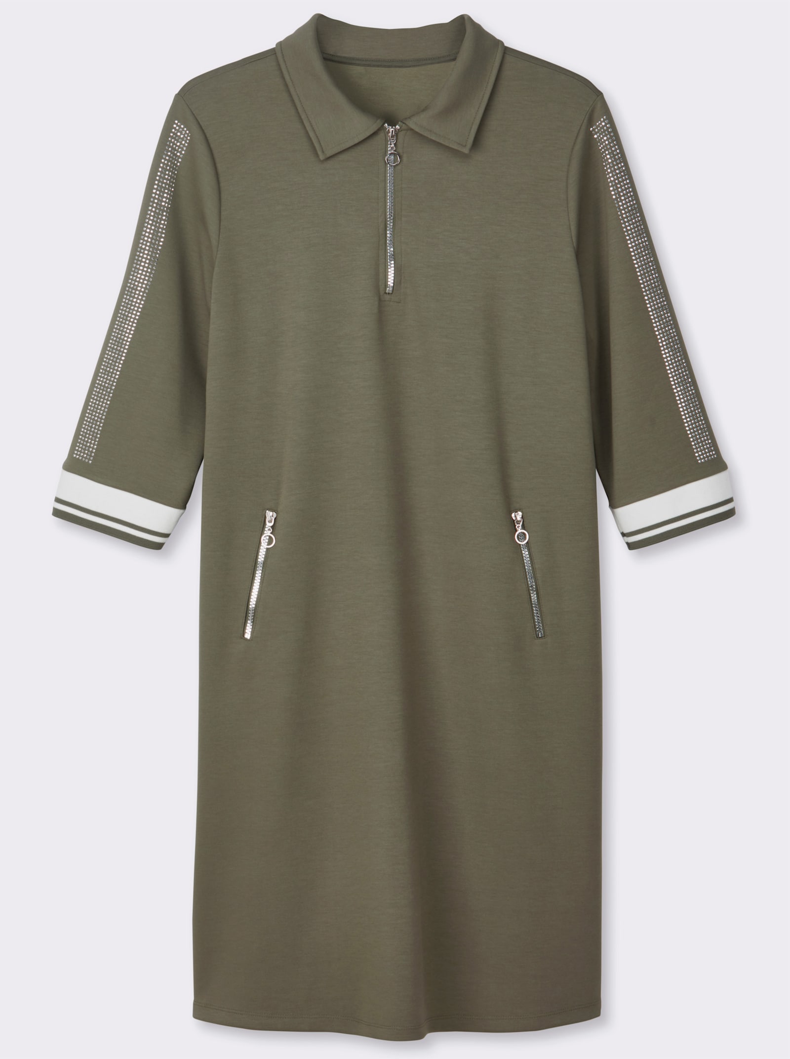 Polokleid im hochwertigen Modal-Mix - khaki-weiß