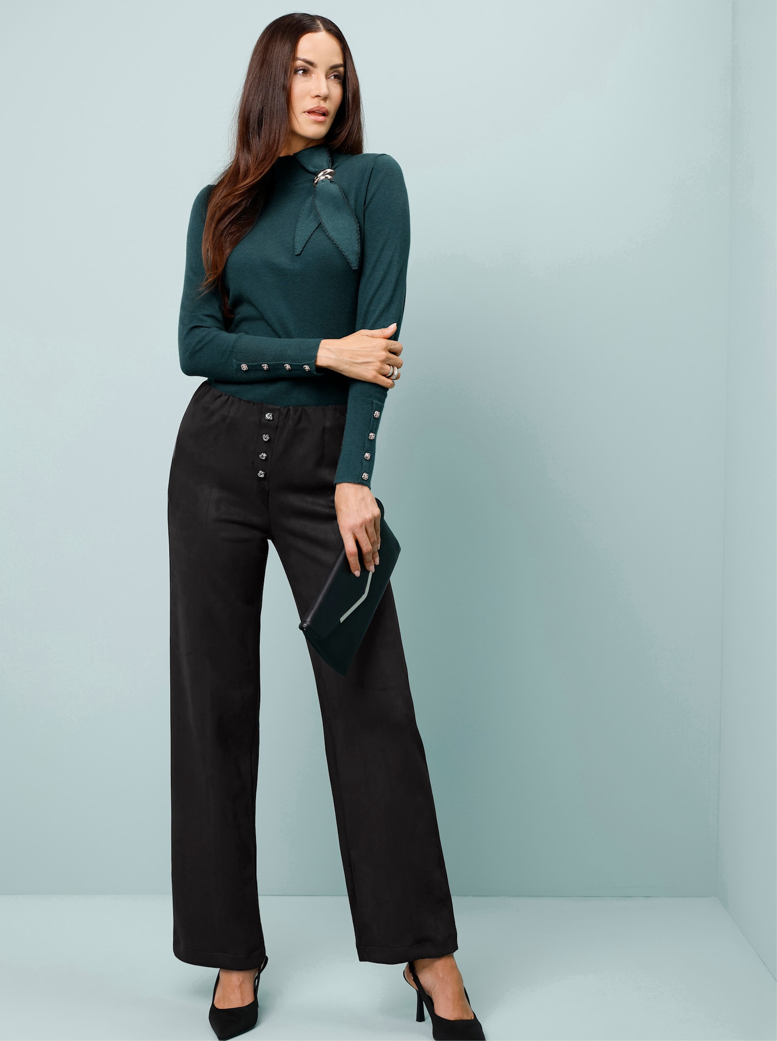 Hose aus Veloursleder-Imitat - schwarz