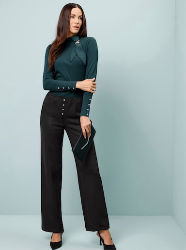 Stehkragenpullover mit modischer Schluppe - petrol