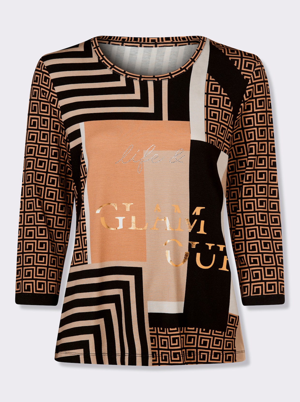 heine 3/4-Arm-Shirt - camel-schwarz-bedruckt