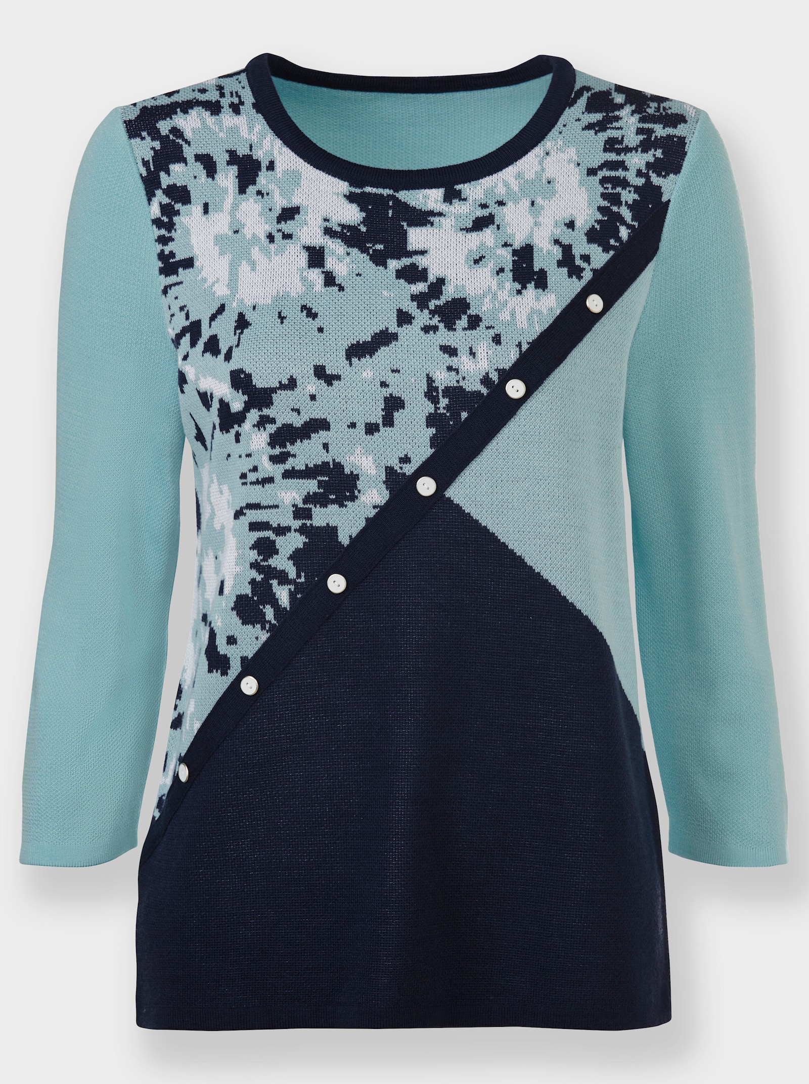 Jacquard-pullover met patroonmix - aquamarijn/marine gedessineerd