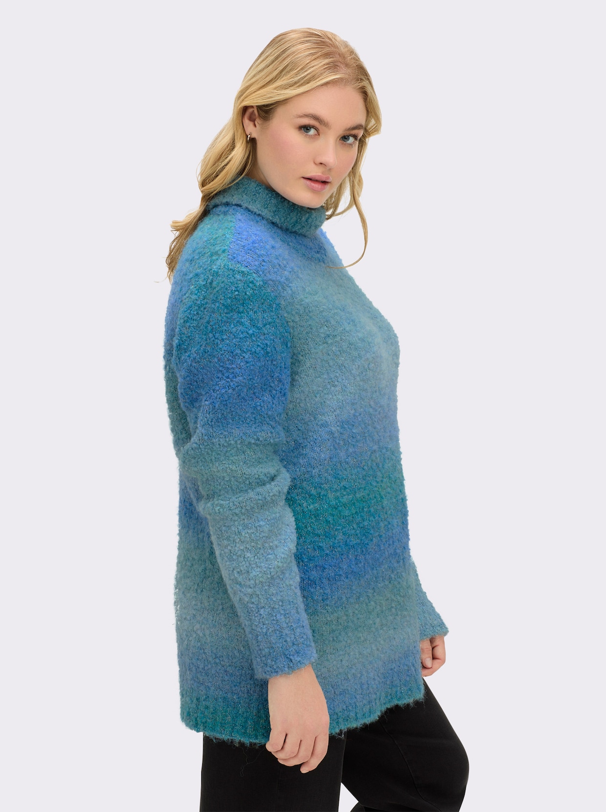 sheego Pullover - topas-jeansblau-gestreift