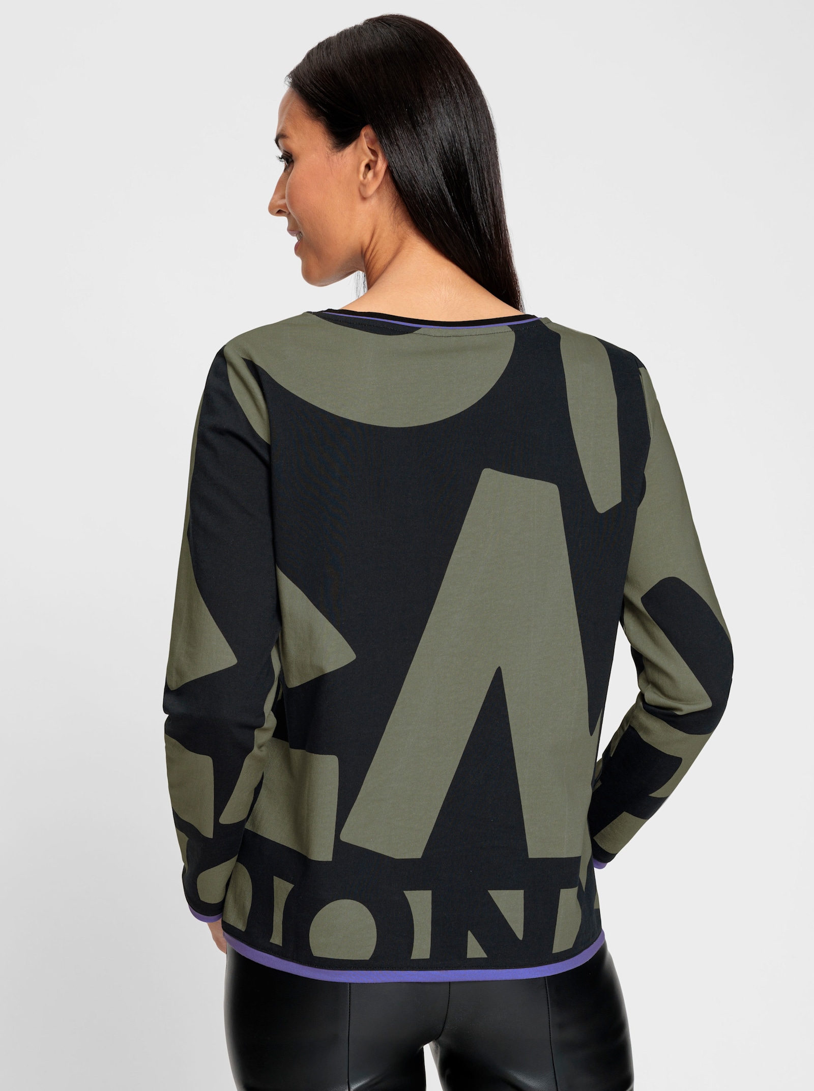 heine Longsleeve mit Lettering-Print - khaki-schwarz-bedruckt