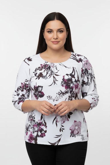 3/4-Arm-Shirt mit elastischen Abschlüssen - weiß-magenta-bedruckt