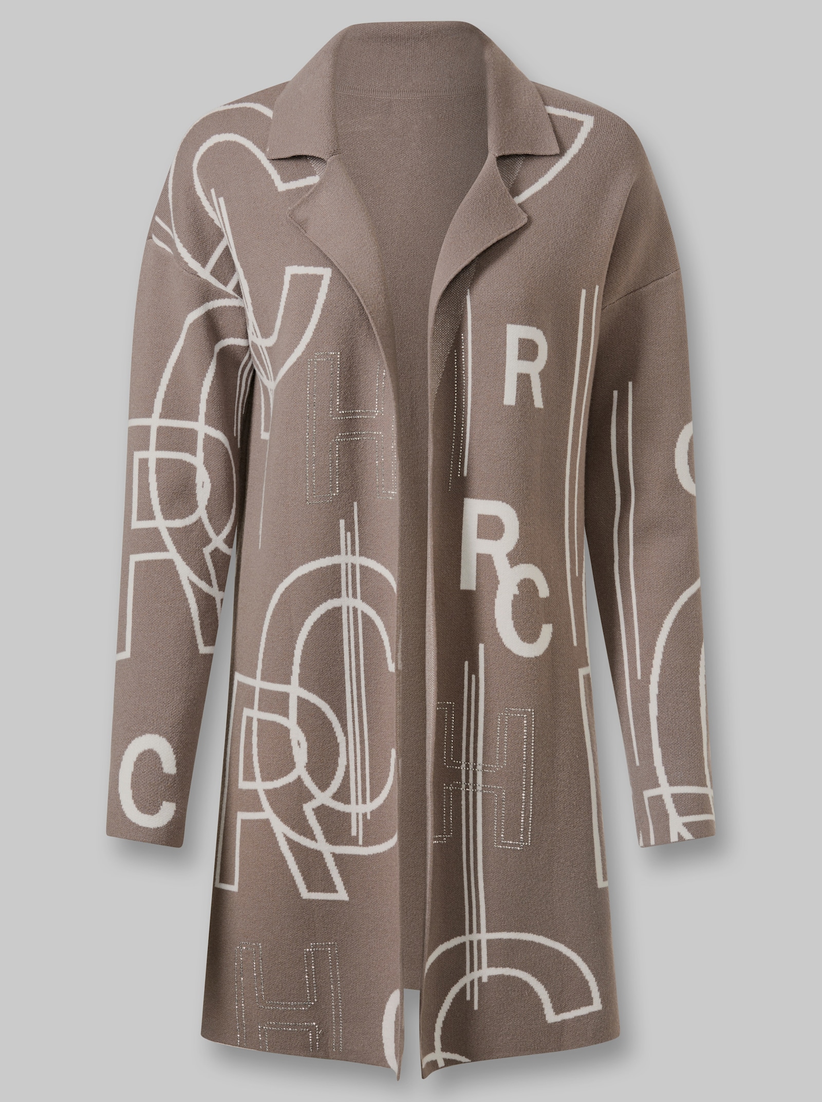 heine Strickmantel mit Lettering - taupe-ecru-gemustert