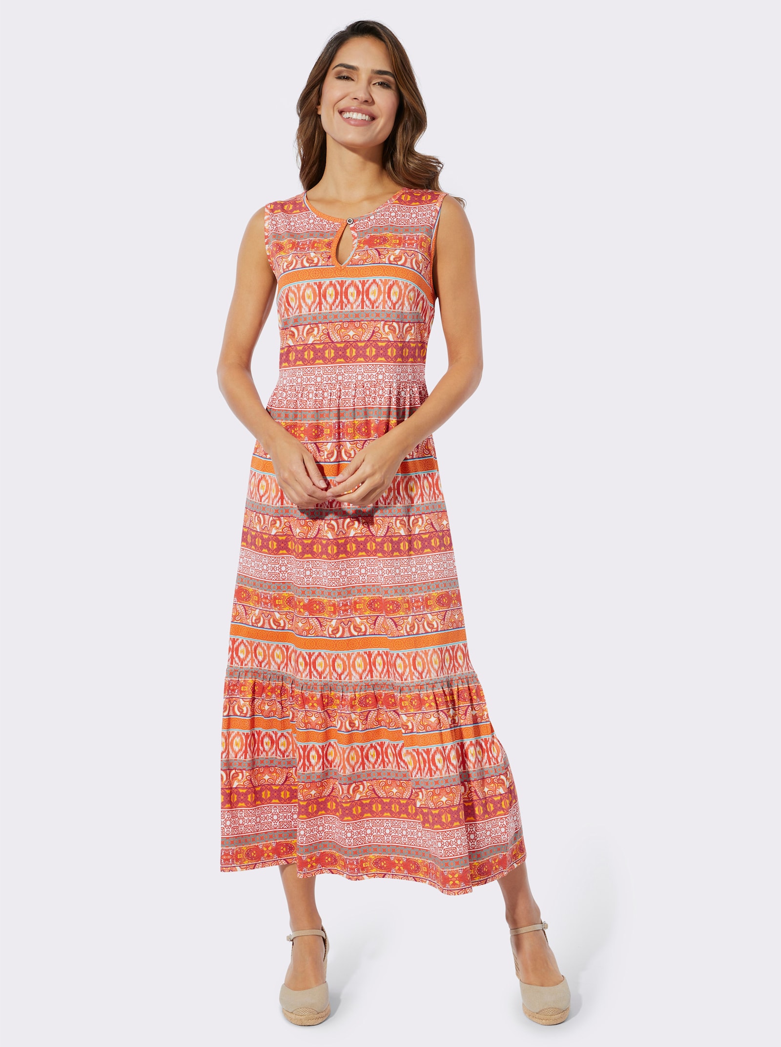 Jerseyjurk van soepel vallend katoen - papaja/terra bedrukt