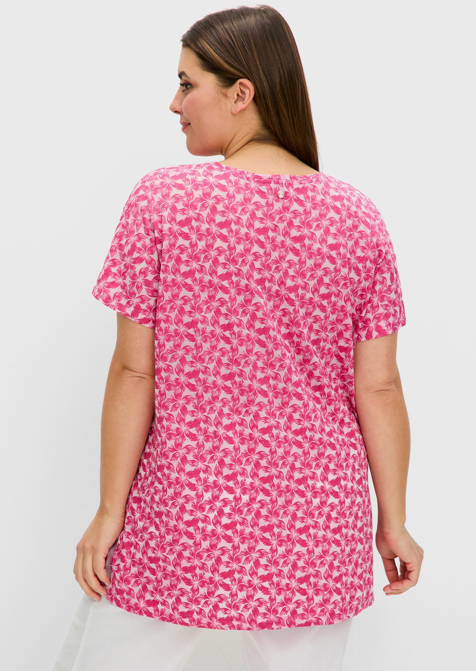 sheego Shirt met korte mouwen en etskantpatroon - fuchsia