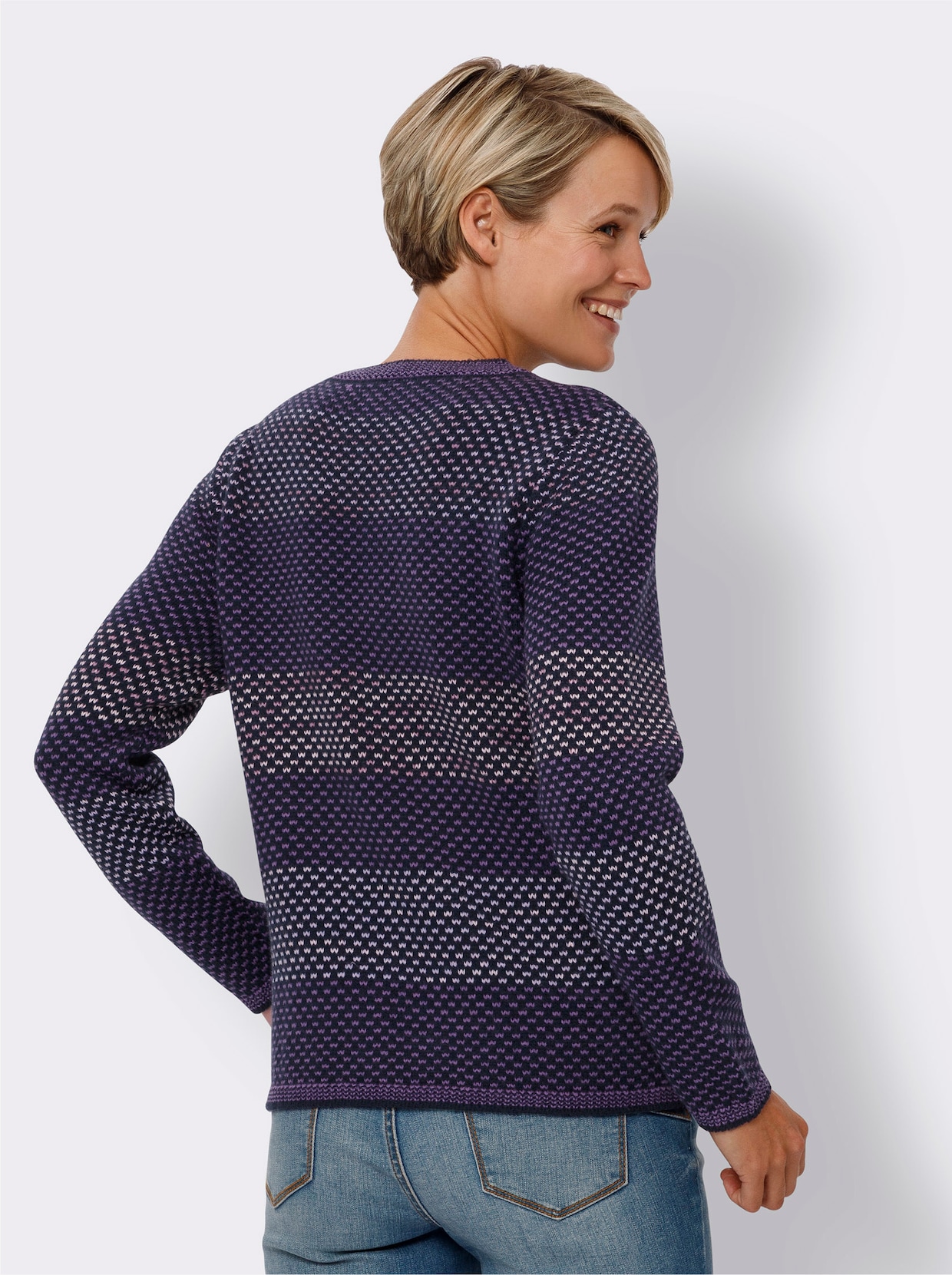 Langarm-Pullover - lila-marine-gemustert