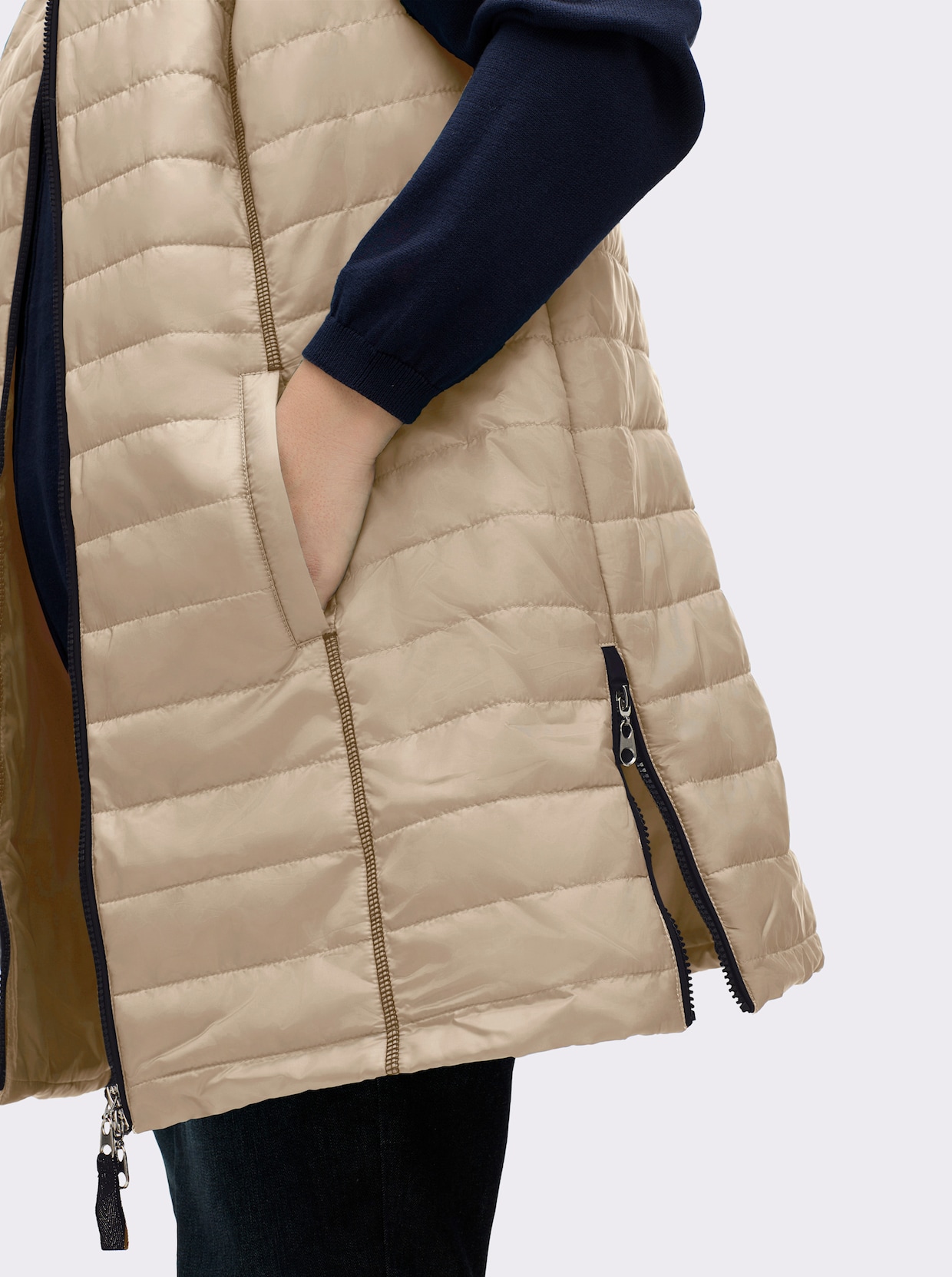 Longweste mit abnehmbarer Kapuze - beige