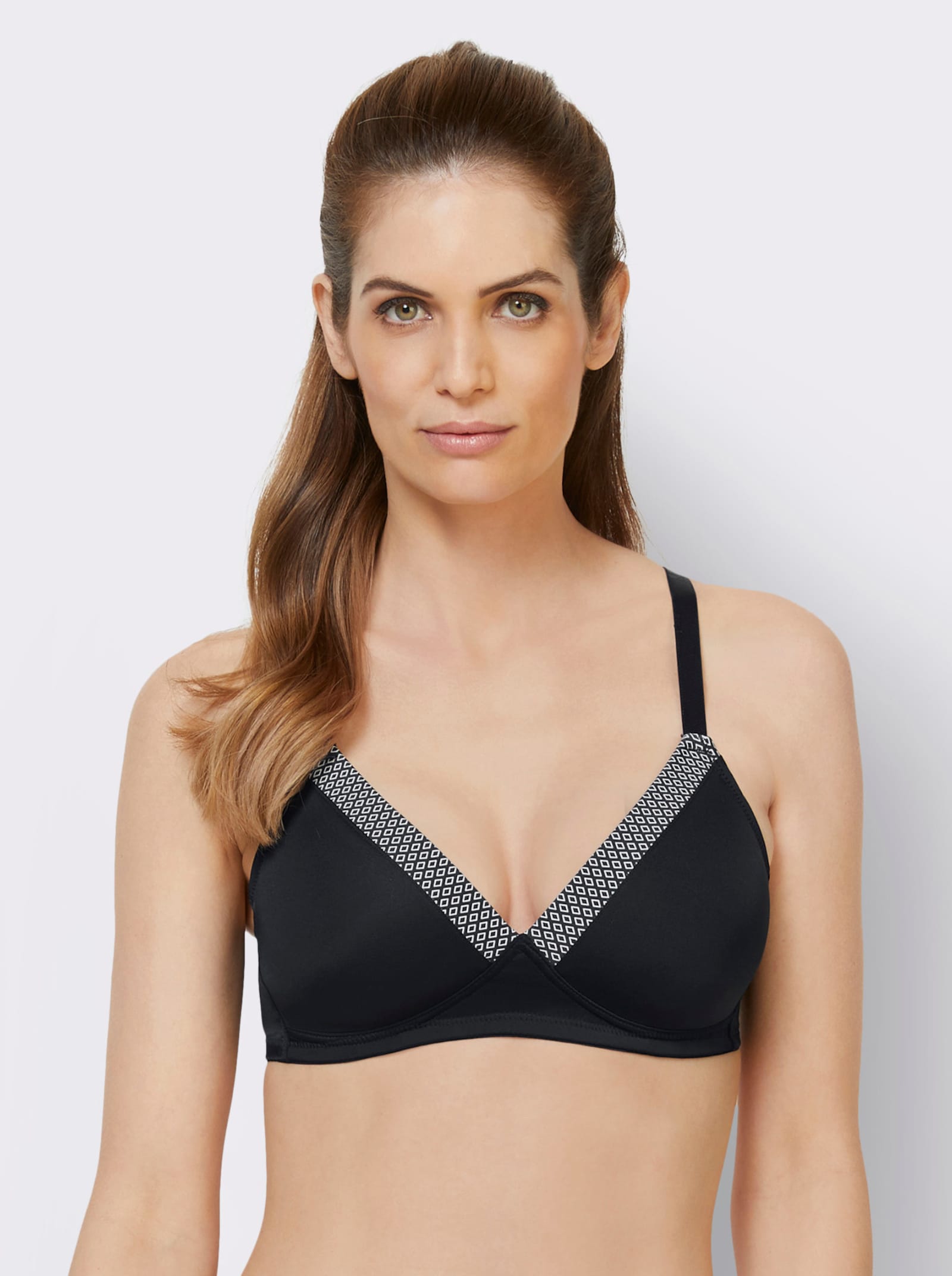 wäschepur T-shirtbeha zonder beugel van rekbaar materiaal - zwart geprint