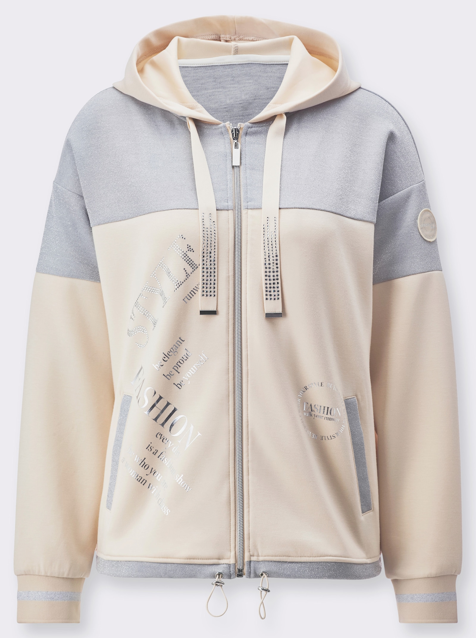 Sweatjacke im softweichen Modal-Mix - silberfarben-elfenbein