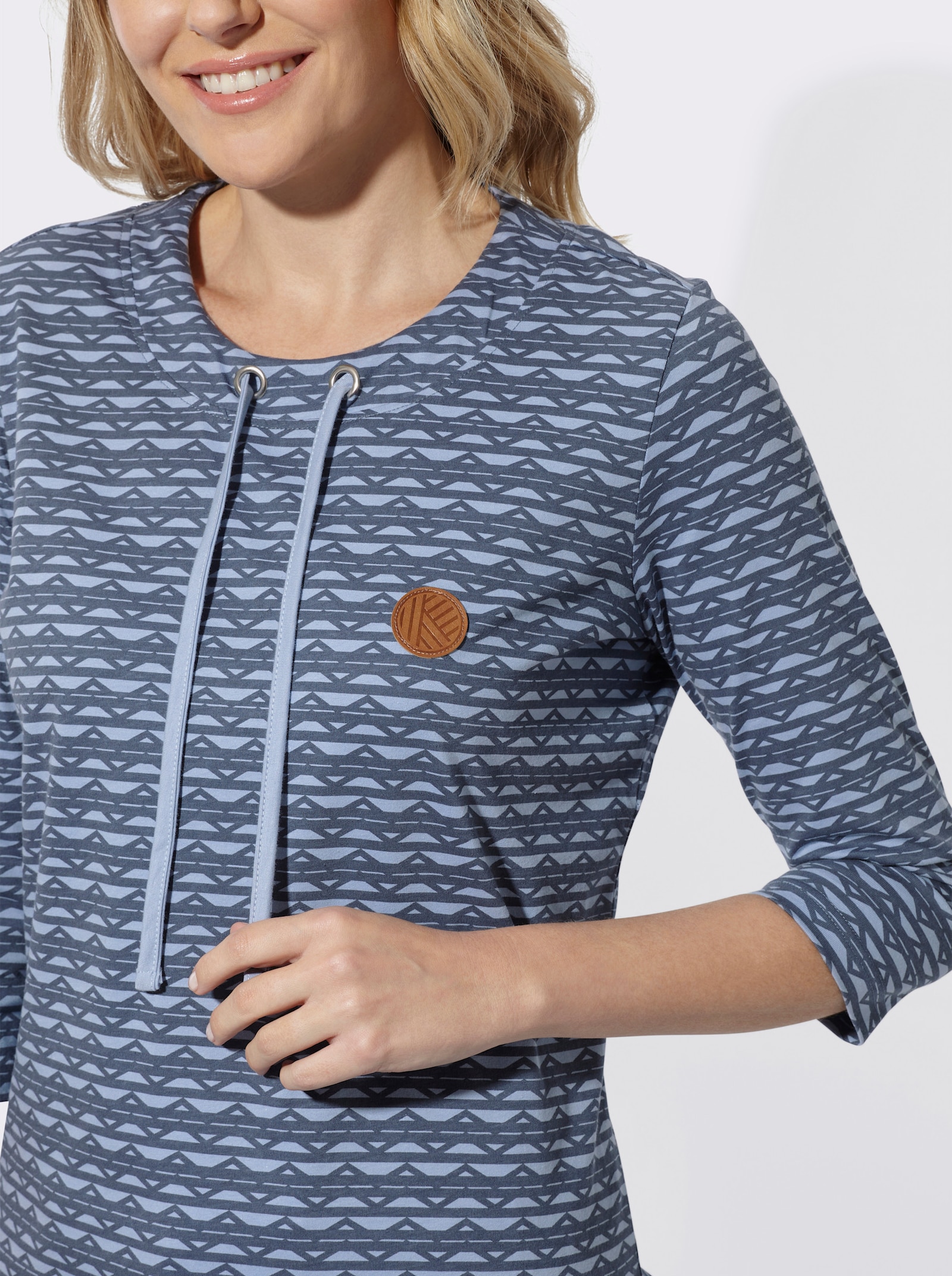 3/4-Arm-Shirt mit Zickzack-Muster - bleu-rauchblau-bedruckt