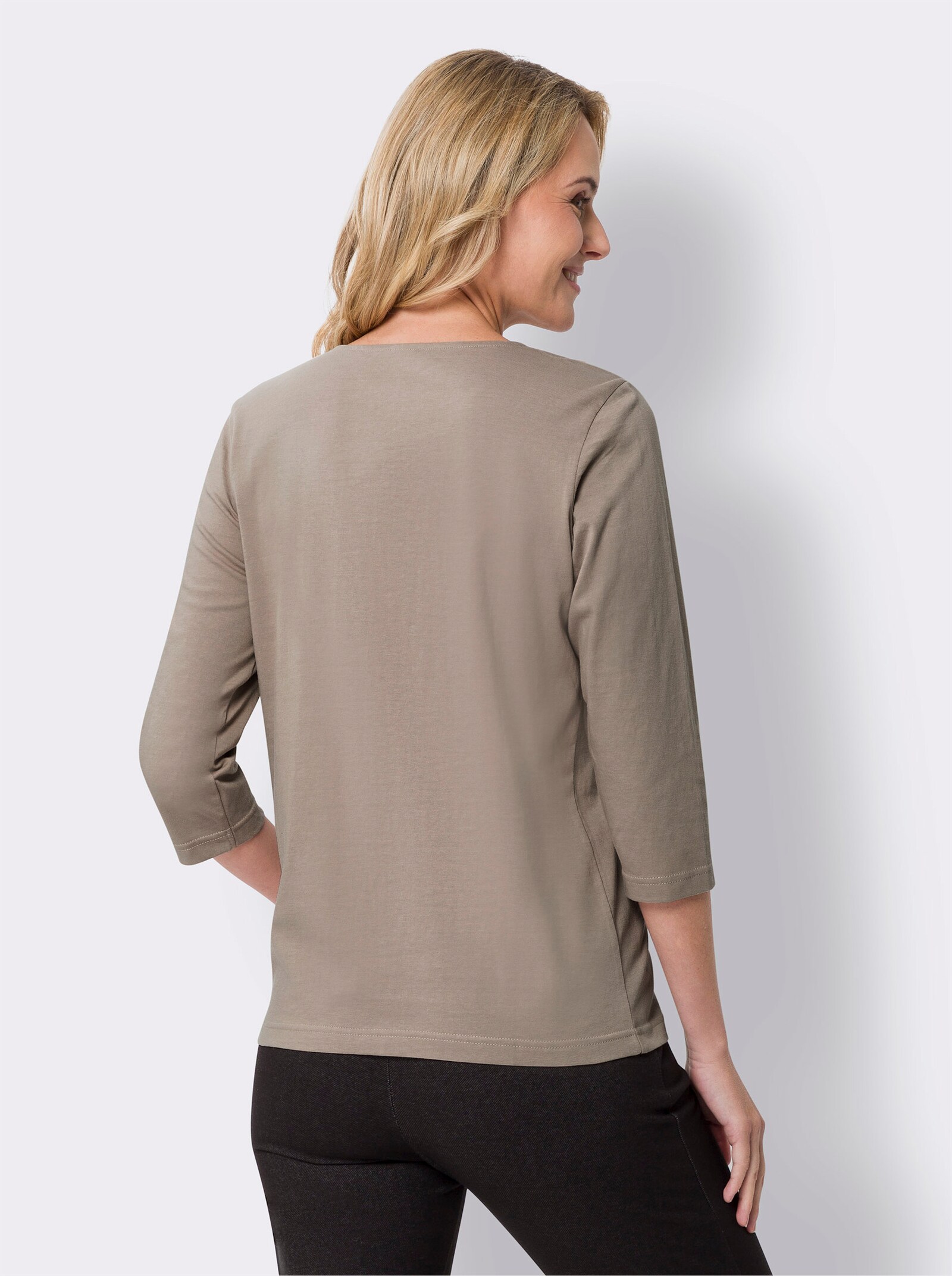 Shirt met ronde hals en op dessin geplaatste luipaardprint - sesam/grafiet bedrukt