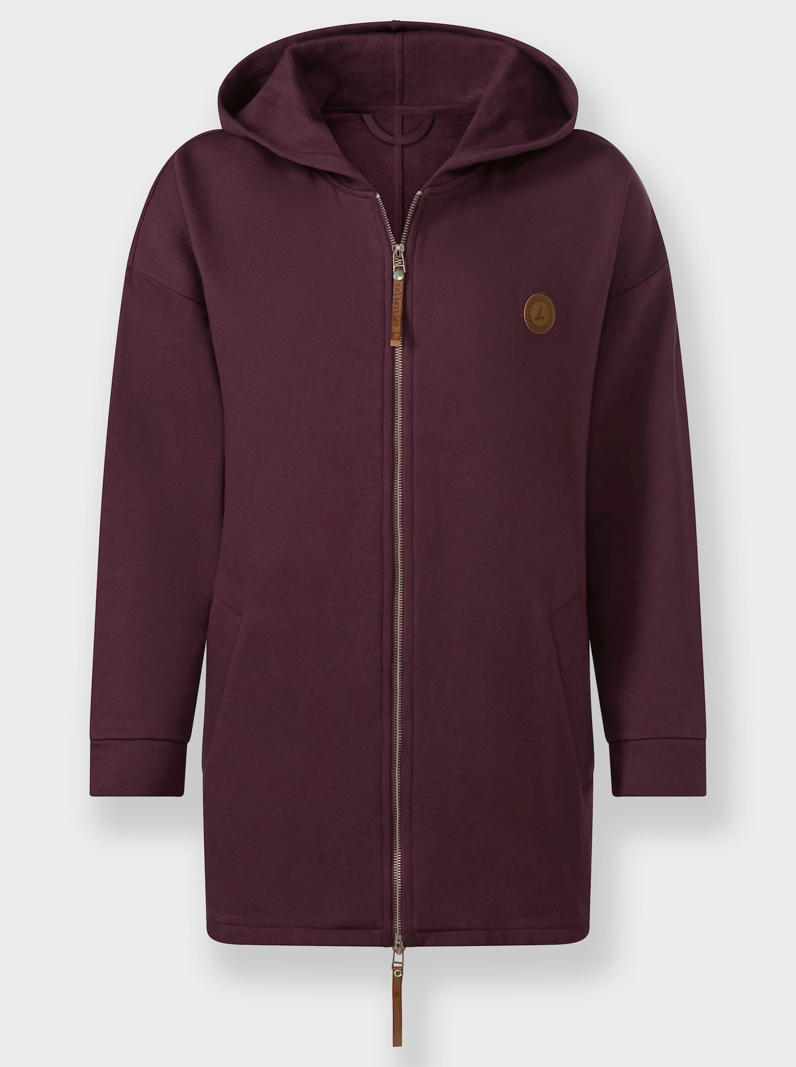 Sweatjacke mit 2-Wege-Reißverschluss - burgund