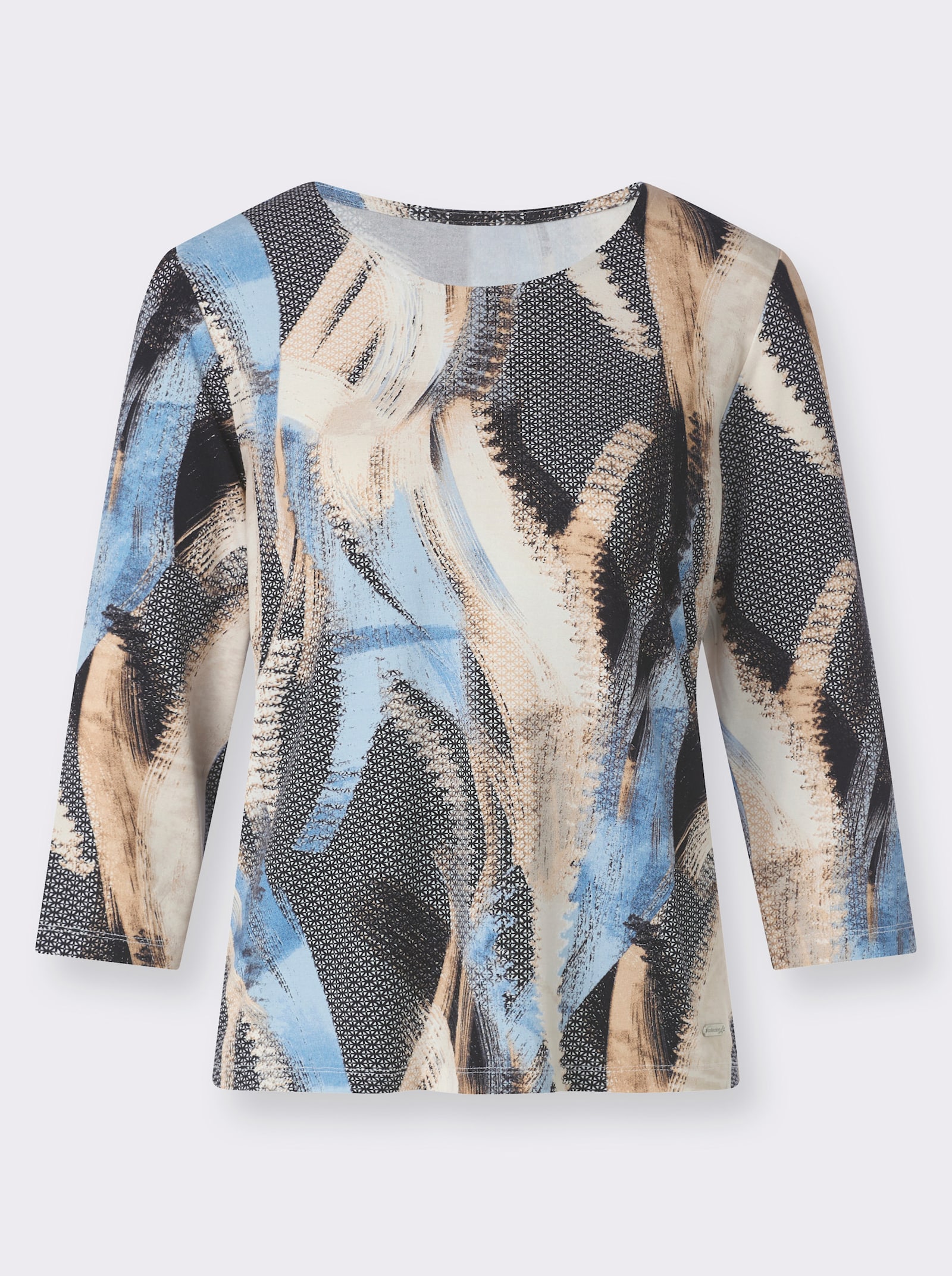 Rundhalsshirt mit Allover-Druck - mittelblau-camel-bedruckt