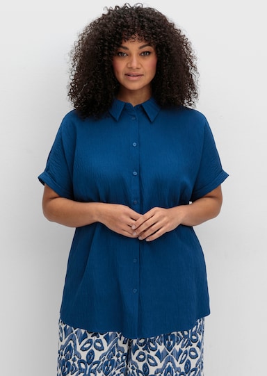 sheego Hemdbluse im Materialmix - blaubeere