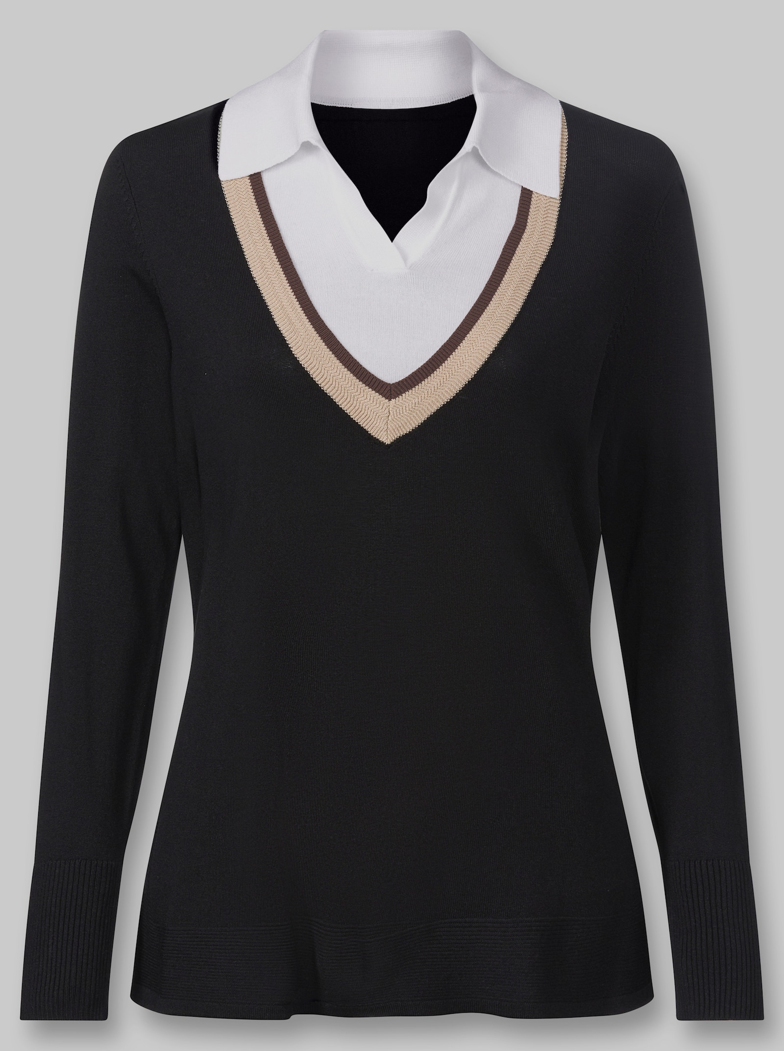 heine Polopullover mit Kontraststreifen - schwarz