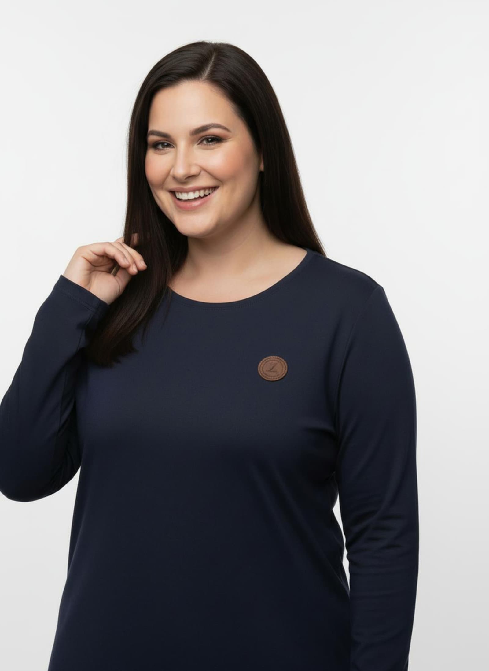 Longsleeve mit paspeliertem Rundhals-Ausschnitt - marine