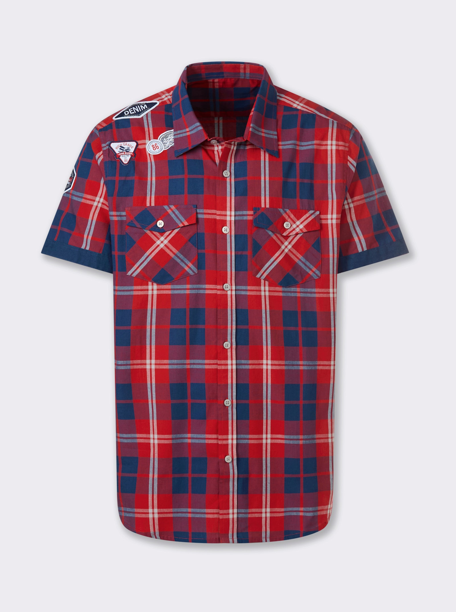 Catamaran Kurzarmhemd mit dekorativen Patches - dunkelblau-rot-kariert