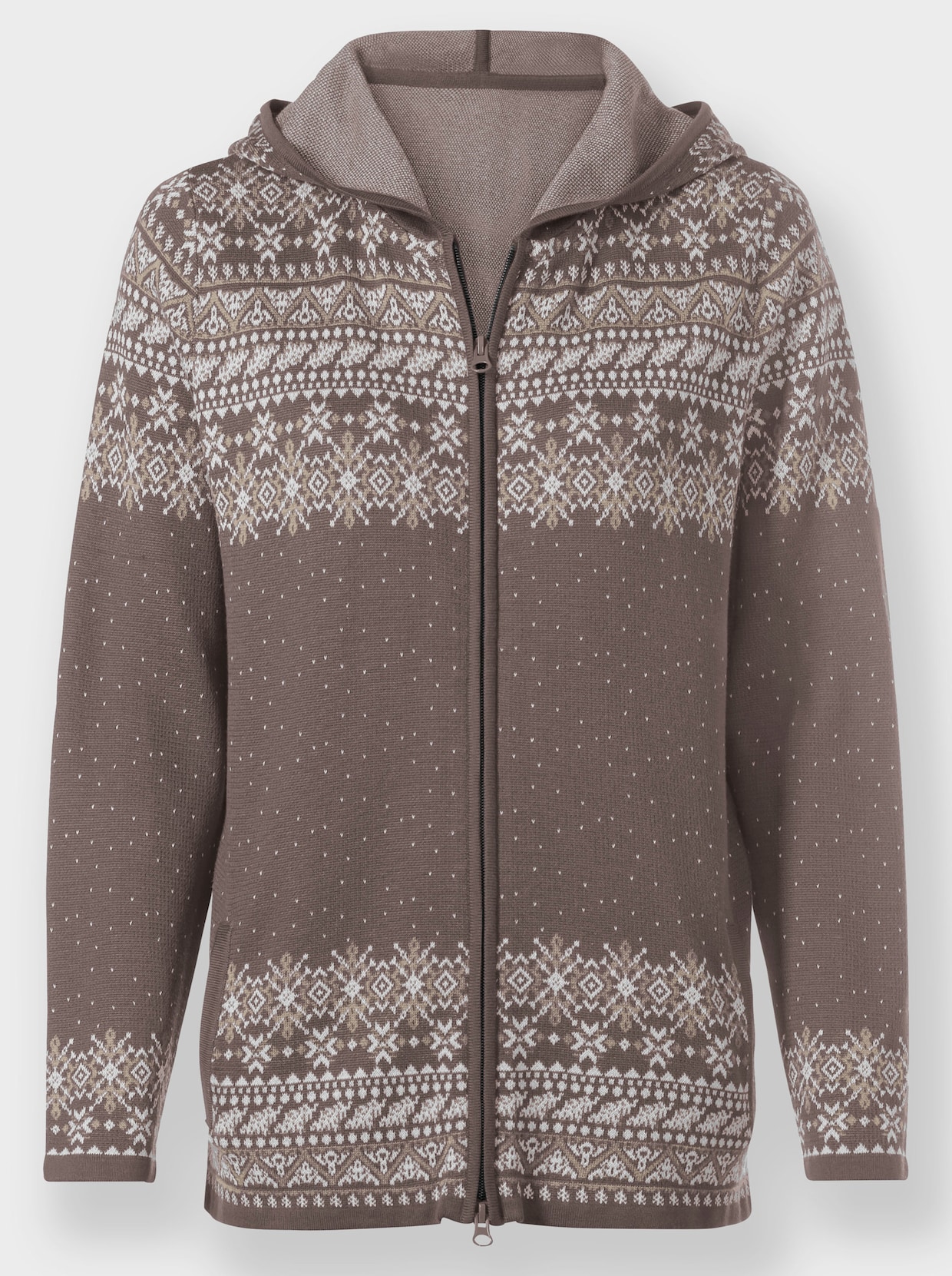 Veste en tricot jacquard - taupe foncé-écru à motifs