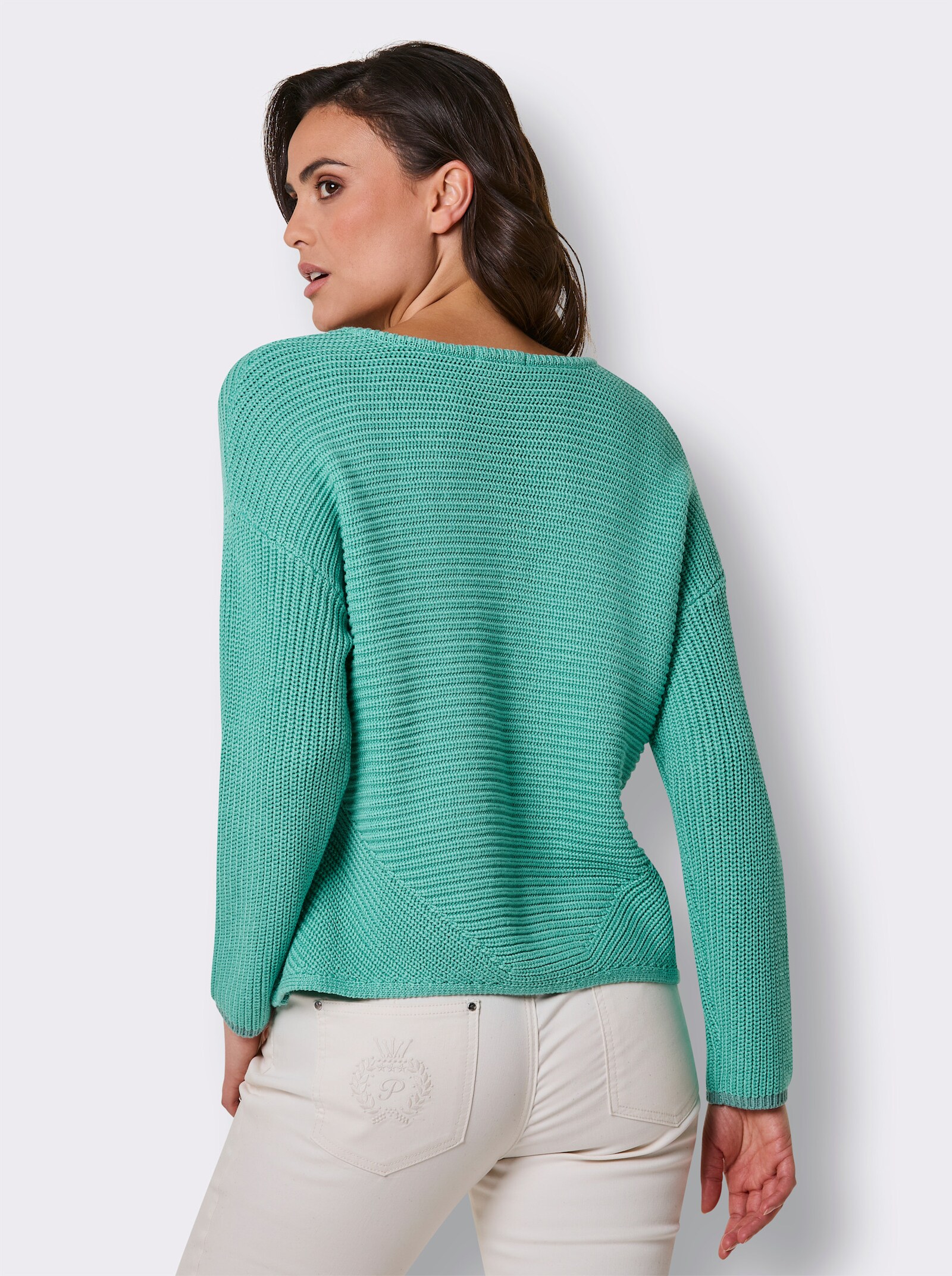 CREATION L PREMIUM Langarm-Pullover mit Kontrastkanten - blaugrün