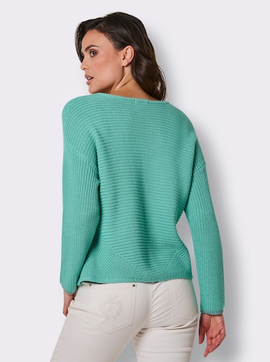CREATION L PREMIUM Langarm-Pullover mit Kontrastkanten - blaugrün