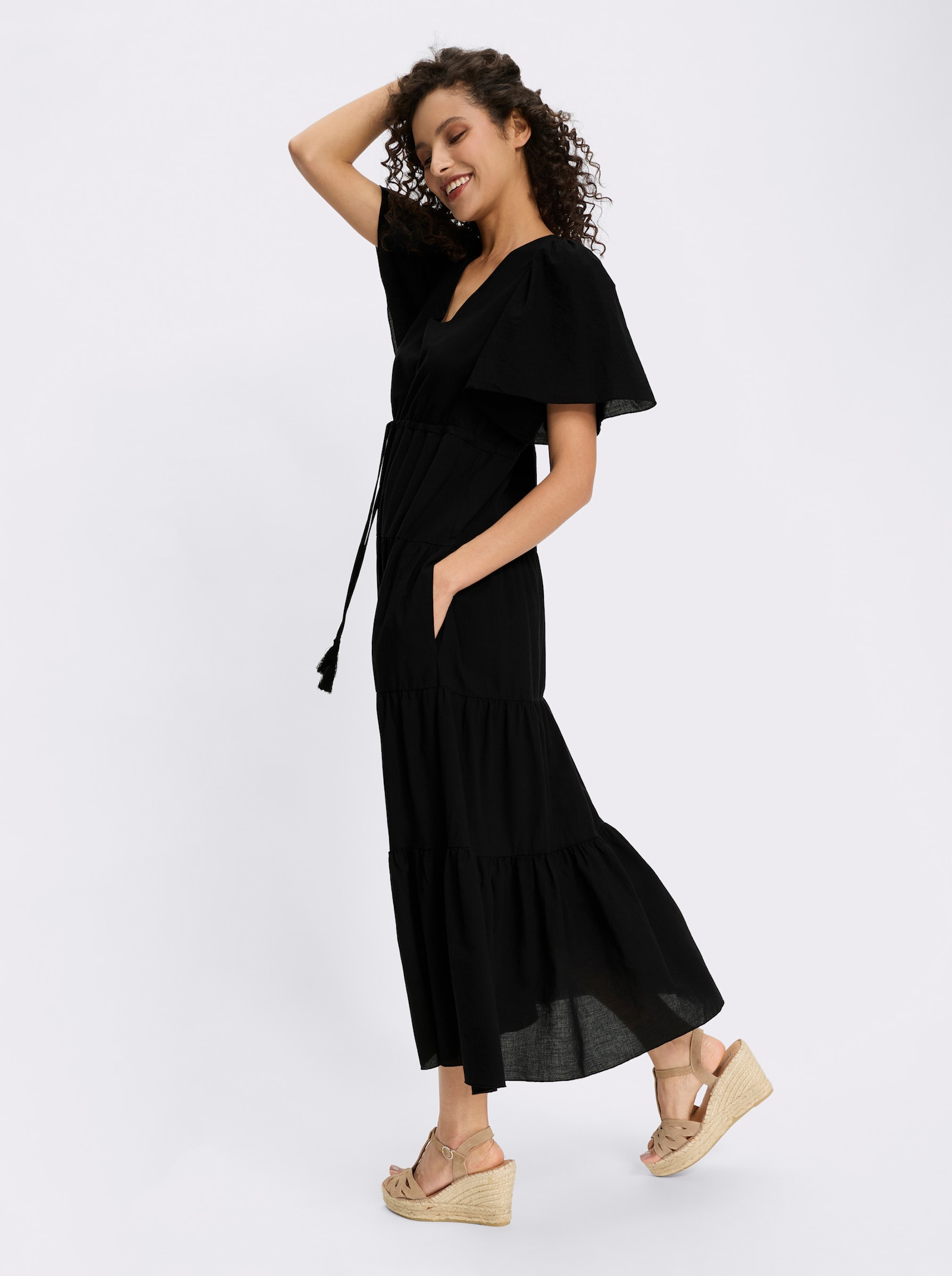 heine Baumwollkleid in Maxilänge - schwarz