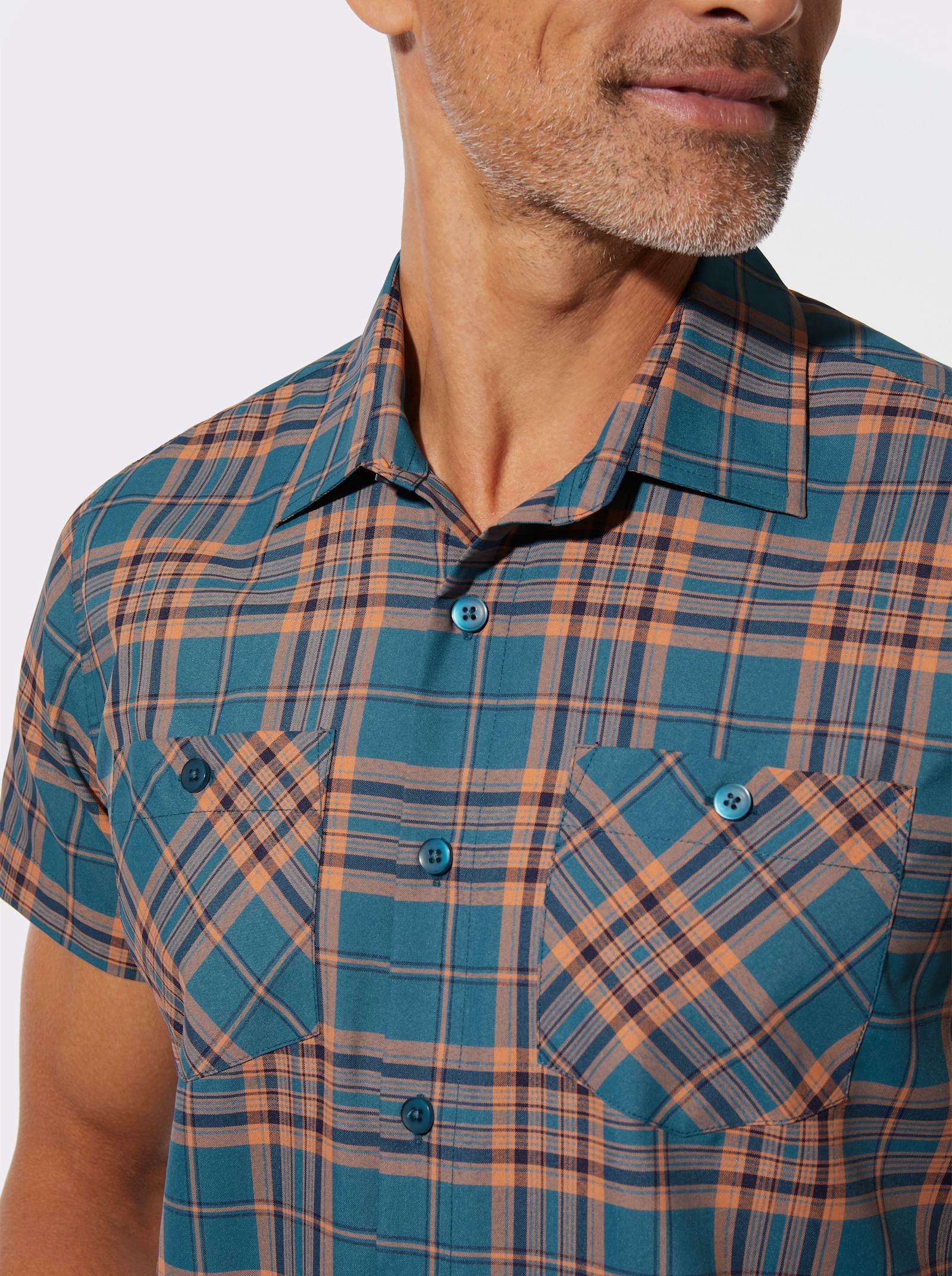 Kurzarmhemd mit Brusttaschen - topas-grau-kariert