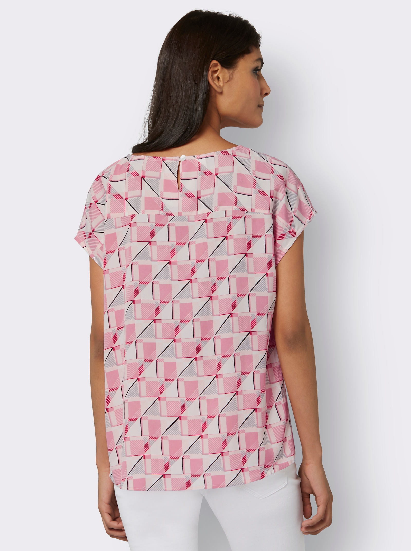Schlupfbluse mit grafischem Druck, Crêpe-Qualität - altrosa-gemustert