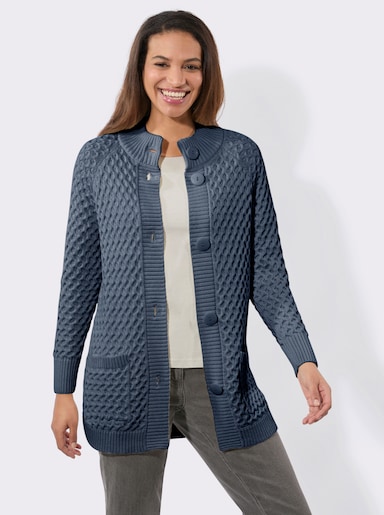 Longstrickjacke mit Taschen - rauchblau