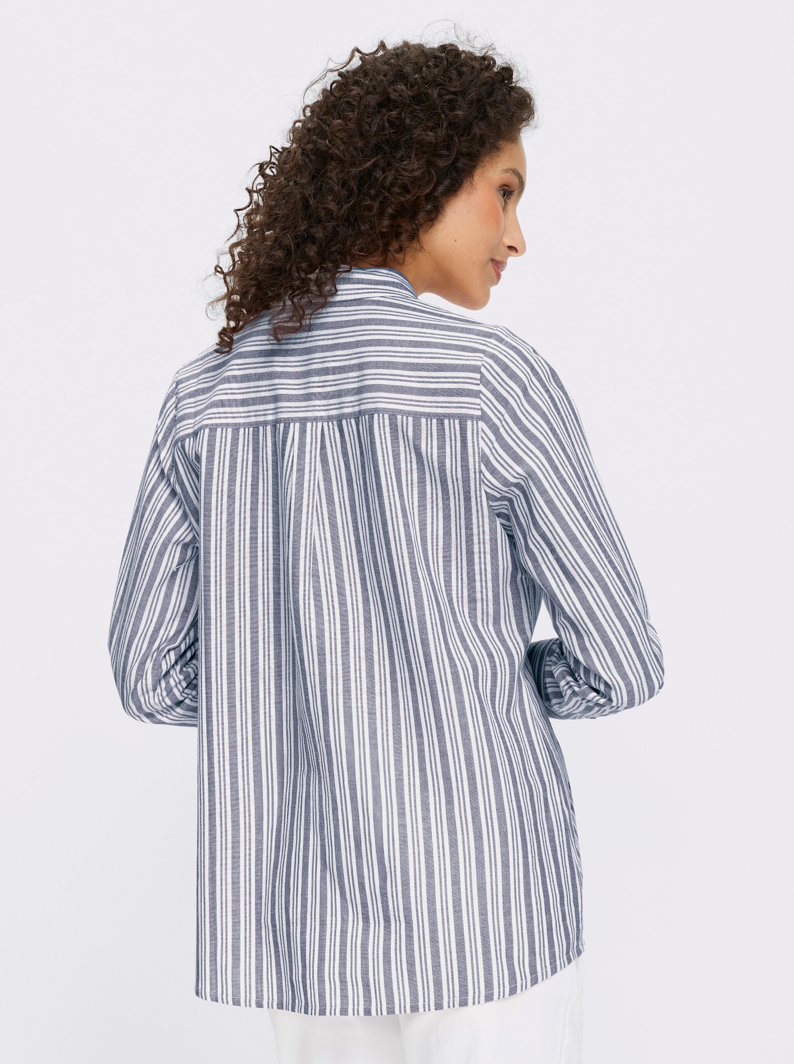 heine Gestreifte Bluse mit Leinen-Anteil - ecru-jeansblau-gestreift