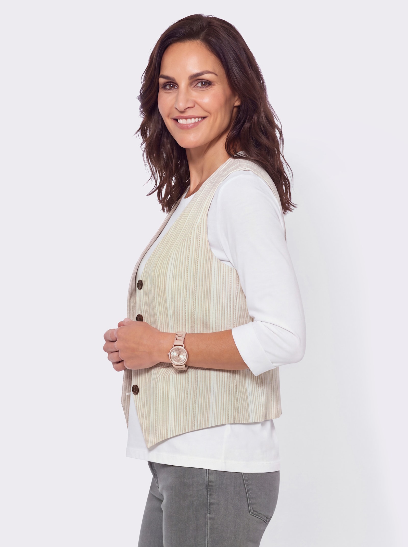 Weste mit Jacquard-Streifenmuster - champagner-sesam-gestreift