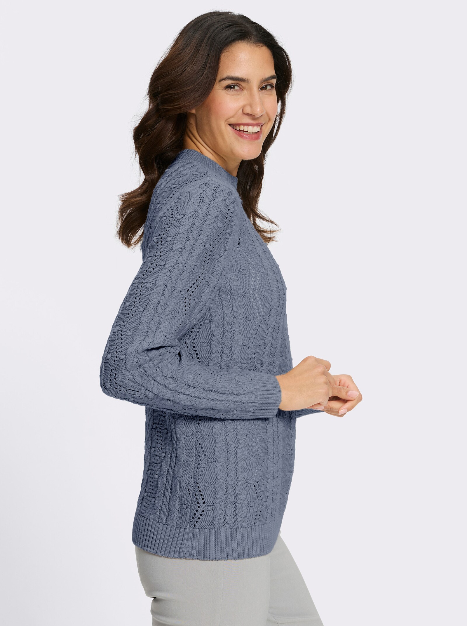 Stehkragenpullover mit Zopfmuster - taubenblau